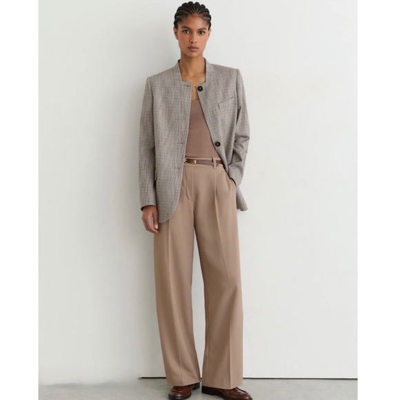 Reiss Pants - Reiss Eden Wide Leg Twill Trousers Mink Neutral High Rise Elastic Back Pants 6R
